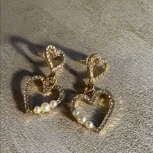 Sparkling Gold Heart Earrings with Pearls $9 or 3 pairs for $21